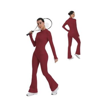 Imagem de Conjunto De Yoga Feminino De Cintura Alta Para Primavera, Calças Boca 