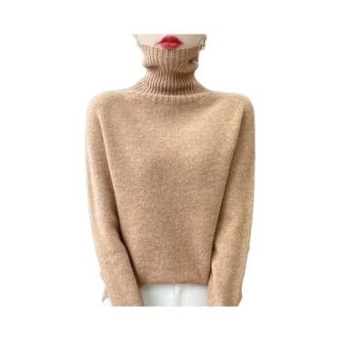 Imagem de Hoodie Feminino 100% Lã Merino, Manga Longa, Gola Alta, Top Quente Em 