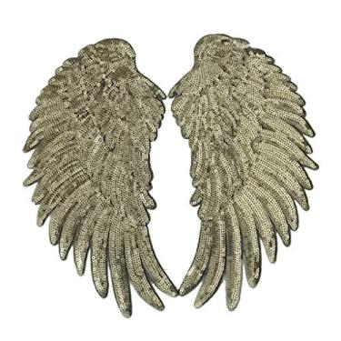 Imagem de LoveinDIY GZYF 2 pçs patch de lantejoulas anjo DIY bordado aplique bling para jaquetas decoração de pano dia dos namorados, ouro