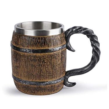 Imagem de cerveja estilo madeira simulação barril madeira copo cerveja paredupla metal isolado para presente Natal 450 ml Mona43henry