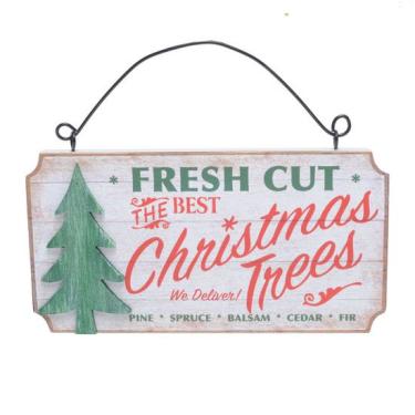 Imagem de Placa para Pendurar Christmas Trees Vermelho e Branco