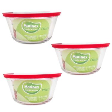 Imagem de Kit 3 Potes de Vidro Redondo com Tampa Plástica 2,4l Cozinha Prática Marinex