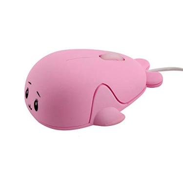 Imagem de Rato com fio USB em forma de golfinho para bebê fofo elegante 1600 DPI camundongos óticos pequenos para crianças camundongos para computador portátil (rosa)