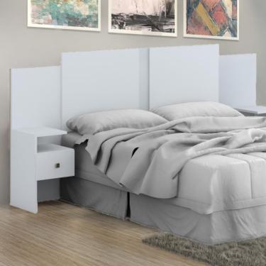 Imagem de Cabeceira de Cama Carla 2 Tamanhos Quarto Casal 2 Gavetas MDF Branco