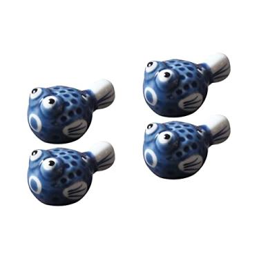 Imagem de Hemoton Pacote com 4 peças de cerâmica vitrificada em forma de peixe estilo japonês pauzinhos colher de jantar garfos facas conjunto de descanso de mesa, suporte de porcelana enfeite festivo de mesa de jantar