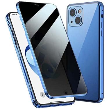 Imagem de HAODEE Capa de telefone vítrea magnética de dupla face anti-espião, para Apple iPhone 13 Mini (2021) capa de vidro temperado de dupla face de 5,4 polegadas (cor: azul)