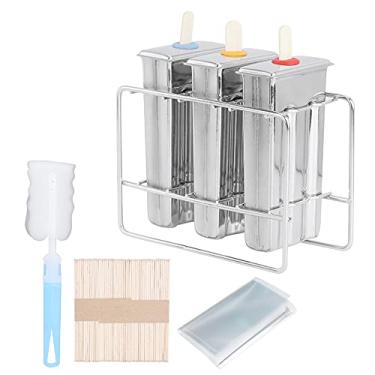 Imagem de 3 pe?as molde de picol¨¦ de a?o inoxid¨¢vel, fabricante de picol¨¦ DIY com suporte de a?o inoxid¨¢vel, 55 palitos, 10 sacos de armazenamento, kit de escova de limpeza(Double-Groove Ice Cream Mold ),