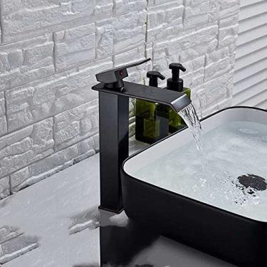 Imagem de Torneira de pia de bacia de cachoeira cromada quadrada e preta torneira misturadora de banheiro de bico largo, torneira de pia de água quente e fria, bronze preto b, china