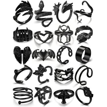 Imagem de Conjunto de anéis vintage góticos pretos - 20 a 30 peças, joias punk legais com anéis empilháveis de cobra, borboleta e estrela, presente para homens, mulheres, meninos, 20 Count (Pack of 1), Metal,