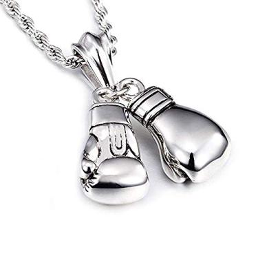 Imagem de Colar masculino 316L punk de aço inoxidável luvas de boxe colar com pingente de corrente