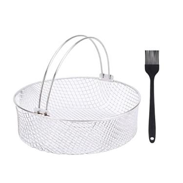 Imagem de Cesta de substituição de fritadeira de ar cesta de aço inoxidável cesta de malha para fritadeira de ar, acessório de fritadeira de ar 21 cm cesta de vapor com alça (prata, tamanho: 21 x 7 cm)