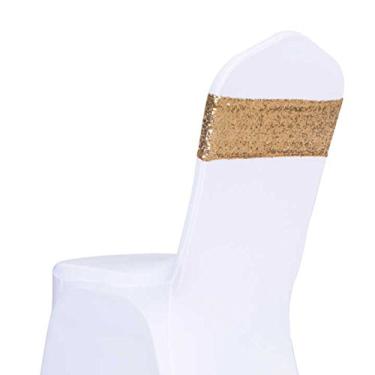 Imagem de Pacote de 50 pçs faixa de lantejoulas capa de cadeira para decoração de festa de casamento laço macio faixa laço (ouro)