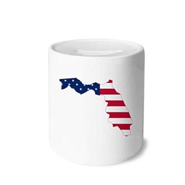 Imagem de DIYthinker Florida USA Map Stars Stripes Flag Shape Money Box Saving Banks Ceramic Coin Case Kids Adults