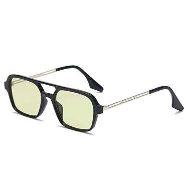 Imagem de óculos de sol de metal oco proteção uv retângulo moderno ultraleve feixe duplo oculos de sol, preto, amarelo, tamanho único