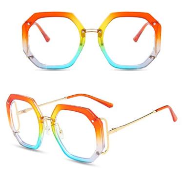 Imagem de Óculos de sol quadrado grande tamanho feminino Óculos de sol polígono para senhoras Óculos anti-luz azul, 12, Com a caixa