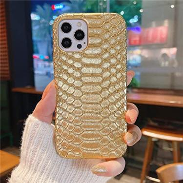 Imagem de Capa de telefone com padrão de pele Python 3D de luxo para iPhone 12 13 11 Pro XS Max 7 8 Plus X XR SE Capa traseira de plástico rígido, dourada, para iPhone X (Xs)
