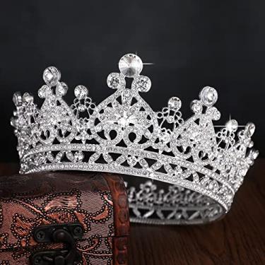 Imagem de KRDADELF Coroa Rainha Prata e Tiara para Mulheres Meninas, Strass Completo Redondo Barroco Princesa Coroa Real Fantasia para Casamento Festa de Aniversário Formatura Desfile Dia das Bruxas 13 cm