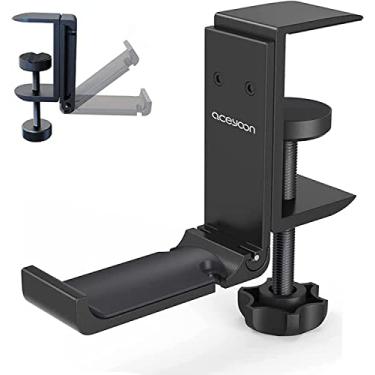 Imagem de Suporte para fone de ouvido sob a mesa aceyoon, gancho dobrável para fones de ouvido de jogos, suporte universal de metal com grampo ajustável, instalação sem parafusos, multifuncional, para fones de ouvido, guarda-chuvas, bolsas