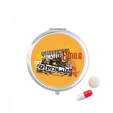 Imagem de Porta-comprimidos Graffiti Street preto laranja padrão urbano bolso caixa de armazenamento de medicamentos dispensador de recipiente