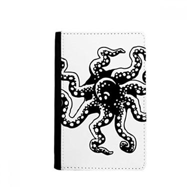 Imagem de Porta-passaporte com ilustração preta Marine Life Polvo Notecase Burse carteira carteira porta-cartões