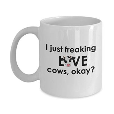 Imagem de Caneca I Just Freaking Love Vacas Ok - Caneca de café de cacau quente divertido - ideia de de Natal