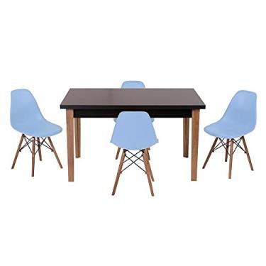 Imagem de Conjunto Mesa de Jantar Luiza 135cm Preta com 4 Cadeiras Eames Eiffel - Azul Claro