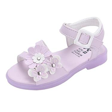 Imagem de Sandálias para meninas, sapatos de princesa, nó de laço, infantil, bico aberto, sola macia, flor quebrada, sapatos para meninas, Roxa, 35 Big Kids