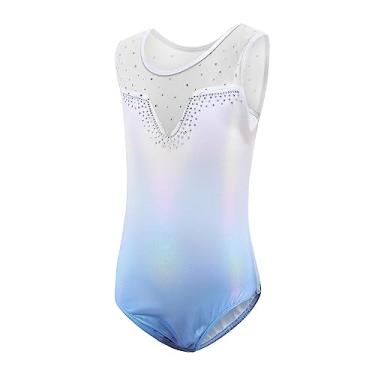 Imagem de YIJU Collants de ginástica para meninas, roupas de dança, azul, sem mangas, collant de balé, traje de ginástica, balé, vestido de dança, roupas, 12