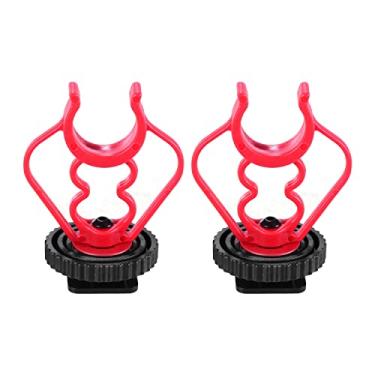 Imagem de Adaptador de montagem de sapata fria universal MicShock Mount Suporte de microfone de plástico ABS Substituição para microfones de espingarda Preto e vermelho Pacote de 2