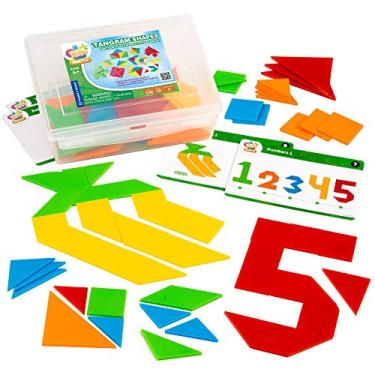 Imagem de Kids First Math: Tangram Shapes Math Kit w/Activity Cards | 105 Colorful Plastic Geometric Shapes | Explore Geometry, Shapes, Matching | Visual Hands-on Math for At-Home or Classroom Learning, Ages 4+