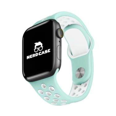 Imagem de Pulseira de Silicone Nerdcase Compatível com Apple Watch 38mm, 40mm, 41mm, Verde Água e Branco
