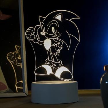 Imagem de Luminária led 3d, abajur de mesa, sonic, desenho animado