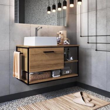 Imagem de Gabinete Suspenso para Banheiro 80cm com Cuba Placa e Ponto Preto/mel