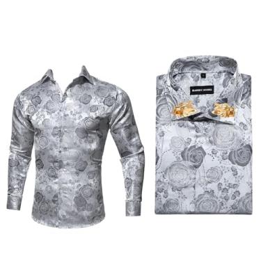 Imagem de Camisas masculinas de seda Gold Paisley manga longa casual floral camisas sociais designer gola leopardo broche, Broche de colarinho Cy-0427, XXG