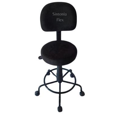 Imagem de Cadeira mocho secretaria - base de ferro e apoio de pé com rodízio suede preto