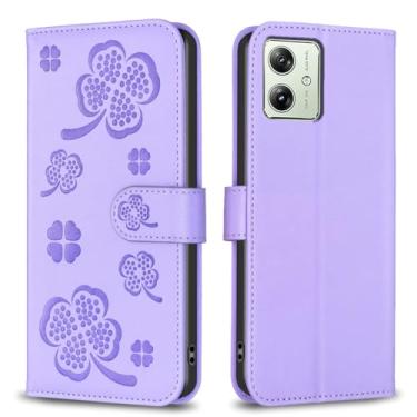 Imagem de Capa carteira para Motorola Moto G54 com 3 cartões e 1 compartimento para dinheiro, capa de telefone flip de couro PU à prova de choque compatível com Moto G54 5G 6,5 polegadas (roxa)