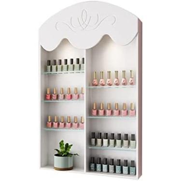 Imagem de Prateleira de exibição de óleo essencial de esmalte para unhas em salão de beleza, armazenamento de esmalte para unhas Expositor de arte em metal Armário de exposição montado na parede, esma