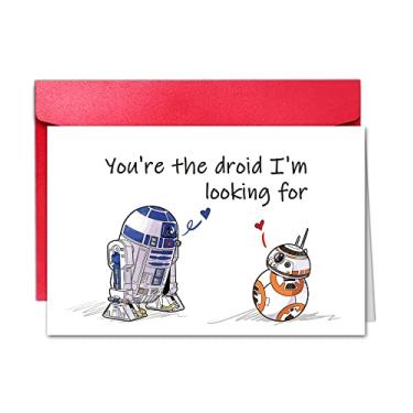 Imagem de TQDaiker Cartão romântico de Dia dos Namorados para namorado, cartão de Dia dos Namorados Geek Love da Girlfriend, Star Wars R2D2 e BB8, "You're The Droid I'm Looking For."