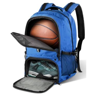 Imagem de BROTOU Mochila de basquete, bolsa de basquete grande com compartimento para sapatos e bolas, mochila de futebol para basquete/vôlei, Azul claro, One Size, Esportes