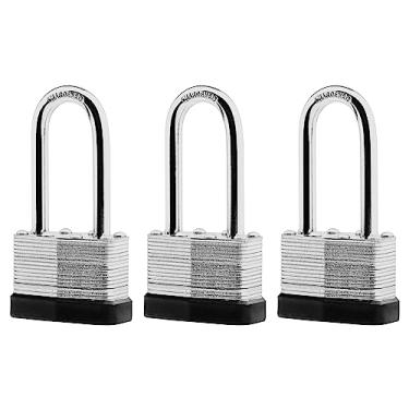 Imagem de SafiSwords Pacote com 3 chaves de cadeado de aço laminado com chave, 3 cm de largura, conjunto de cadeado longo resistente com as mesmas chaves