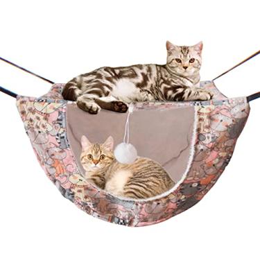 Imagem de JSPYFITS Rede de gaiola para gatos, cama de dupla camada ajustável macia para animais de estimação adequada para gatinho, furão, filhote de cachorro ou animal de estimação pequeno, cama suspensa para animais de estimação, cama interna de 2 níveis para primavera/verão/inverno gato rosa