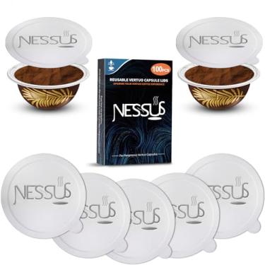 Imagem de NESSUS 100 peças de tampas de alumínio originais do kit de cápsulas reutilizáveis Vertuo, [ALSeal EZ FIT] para cápsulas recarregáveis Nespresso, compatível com máquina Nespresso Vertuoline (apenas