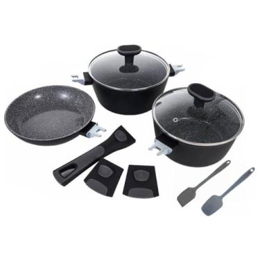 Imagem de Mimo Style Conjunto de 3 Panelas de indução Cook Black Com Revestimento Cerâmico e Fundo Triplo 3 Camadas cabo Removível Para Fácil Armazenamento