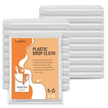 Imagem de Oiyeefo 20 peças de panos de plástico para pintura, lona de plástico de 2,7 x 3,6 m, à prova d'água, à prova de poeira, quase resistente a rasgos, capa de móveis multiuso filme de proteção de parede