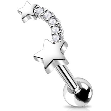 Imagem de Melighting Brinco de cartilagem de torre em aço cirúrgico 316L 16G, Metal, Zircônia cúbica