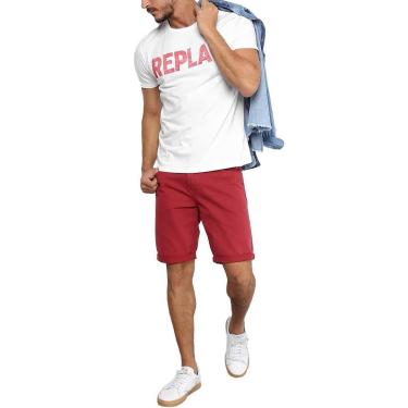 Imagem de Camiseta Replay Masculina Frontal Stamp Red Logo Branca-Masculino