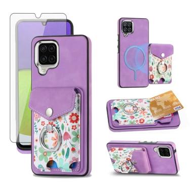 Imagem de Asuwish Capa de celular para Samsung Galaxy A22 4G 16.3 cm carteira celular com protetor de tela anel fino magnético suporte suporte traseiro compartimento para cartão de crédito M32 M22 F22 A 22 22A