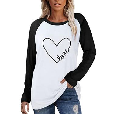 Imagem de Gumiao Moletom feminino gráfico Love 2024 moderno coração gráfico camisetas fofas amor coração camisetas dia dos namorados, Branco, GG