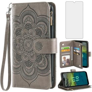 Imagem de Asuwish Capa de telefone para Nokia C110 capa carteira com protetor de tela de vidro temperado e flor de couro flip porta-cartão de crédito suporte fólio bolsa cordão acessórios para celular C 110 4G