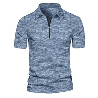 Imagem de Camisetas masculinas de gola alta para homens manga curta simples verão outono 2024 na moda Y2K, D-612 Azul royal claro, XG